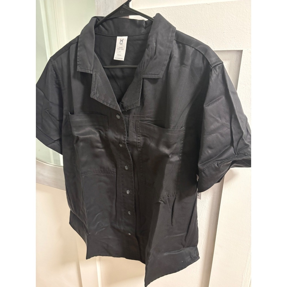 Member's Mark Mens Tencel Camp Shirt Black Short Sleeve Button Down Large NWT